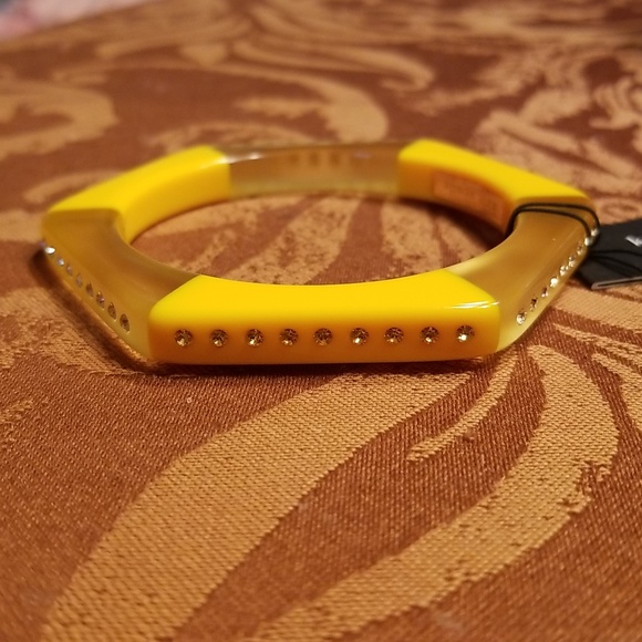 Kate Spade Yellow Striped Hexagon Shaped Bangle Embellished With Studs - Picture 6 of 8